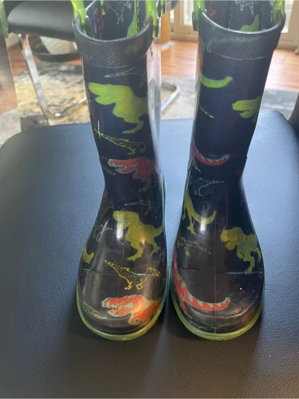 Western Chief Navy Kids Rain Boots with Green and Red Dinosaur Print